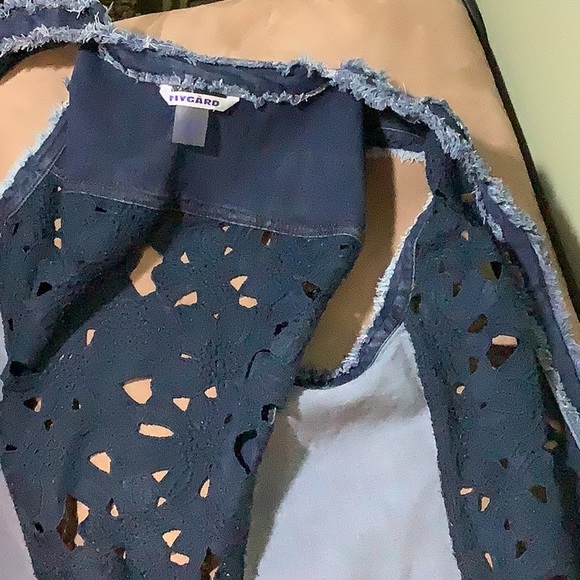 Frayed Denim Vest by Nygard with Inlay Flower cut out pattern - Picture 6 of 7